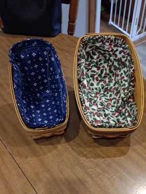 Longaberger Navy Blue Fabric Basket Liner with White Floral Motif